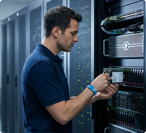 IT professional working in a data center
